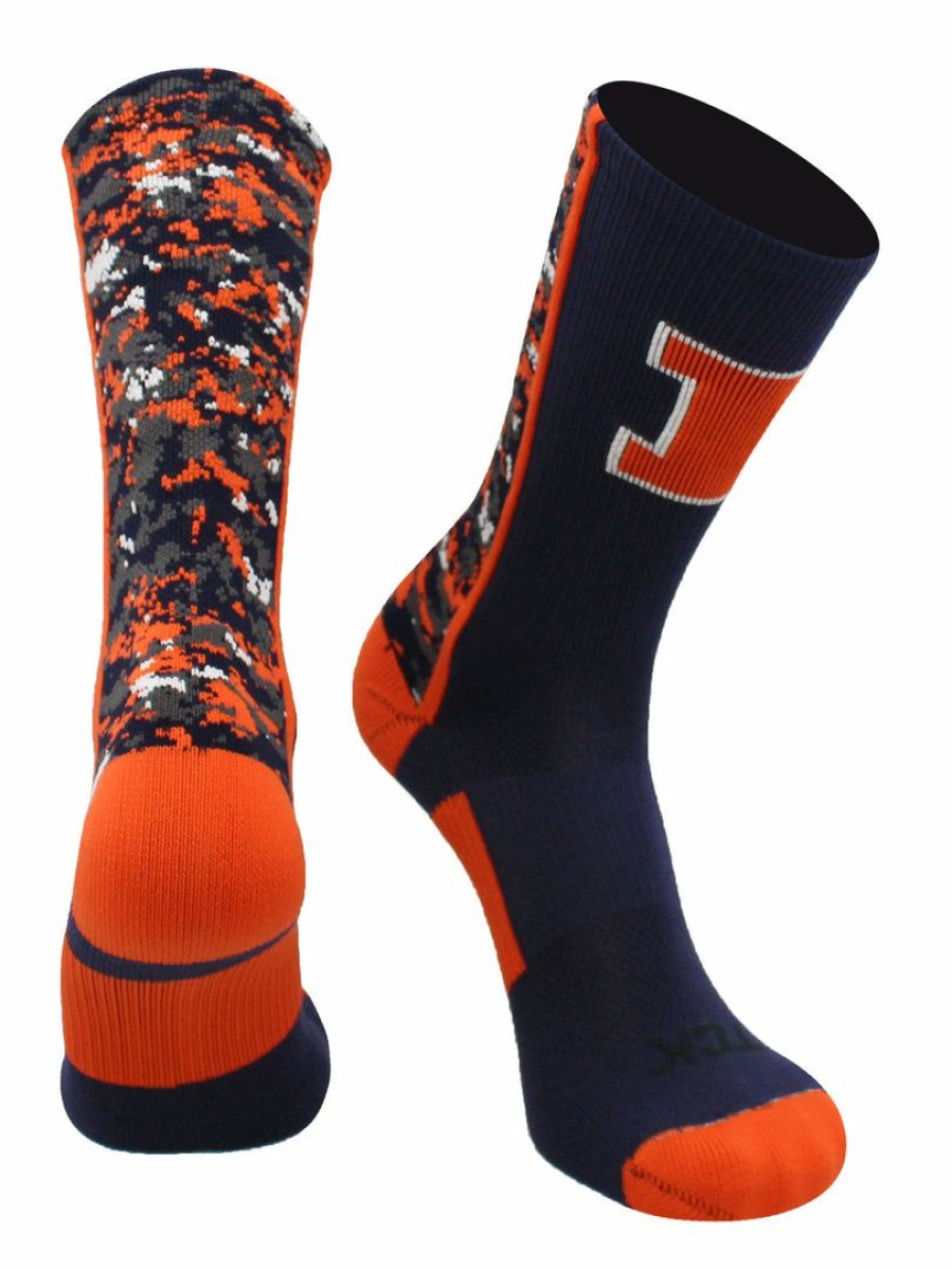 Ncaa Socks * | Promo Tck Illinois Fighting Illini Socks Digital Camo Crew Navy/Orange/White