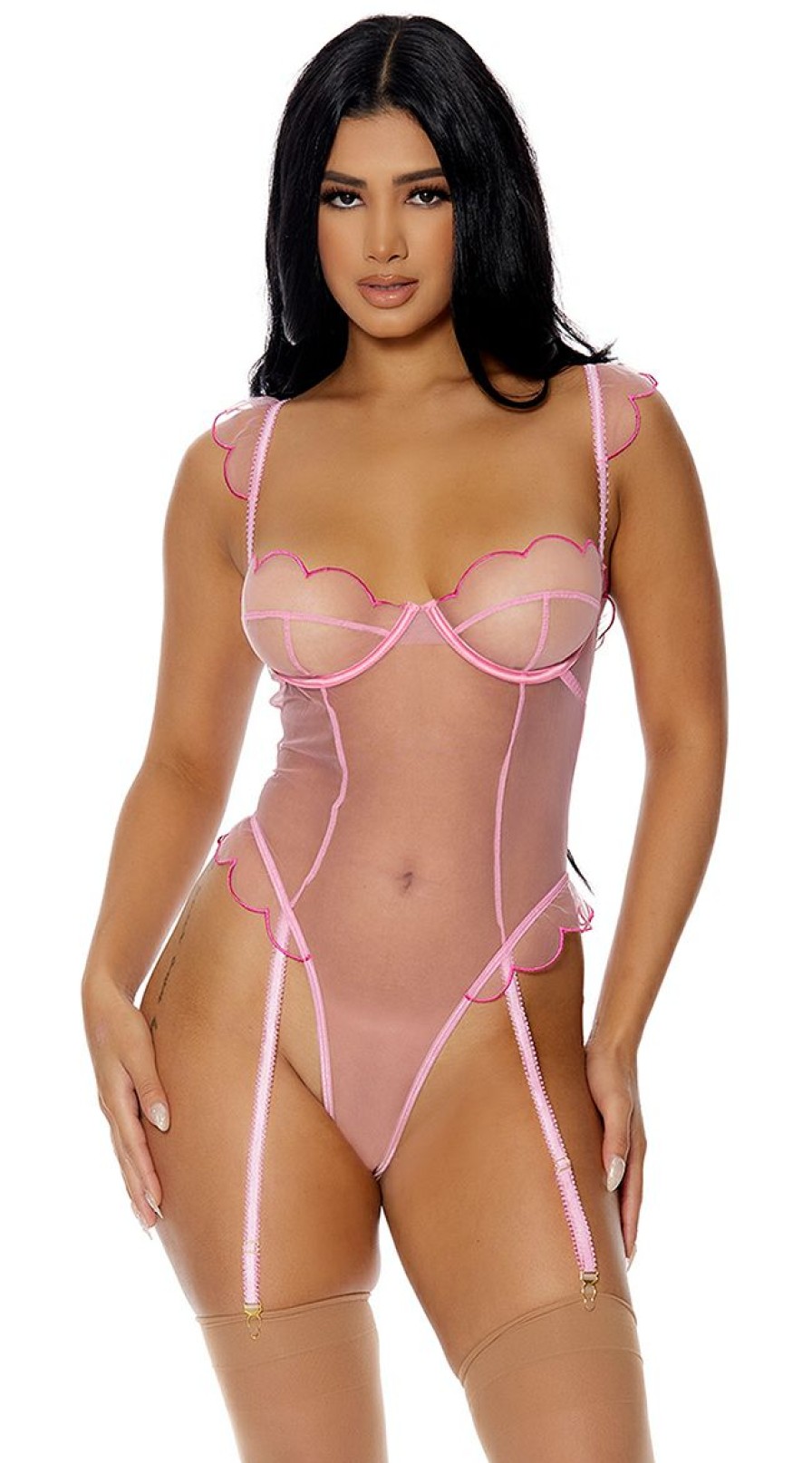 Lingerie * | Forplay Sheer Seduction Pink Teddy