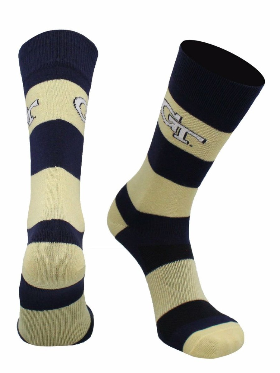 Ncaa Socks * | Best Reviews Of Tck Georgia Tech Yellow Jackets Socks Game Day Striped Crew Socks All Schools Blue/Gold