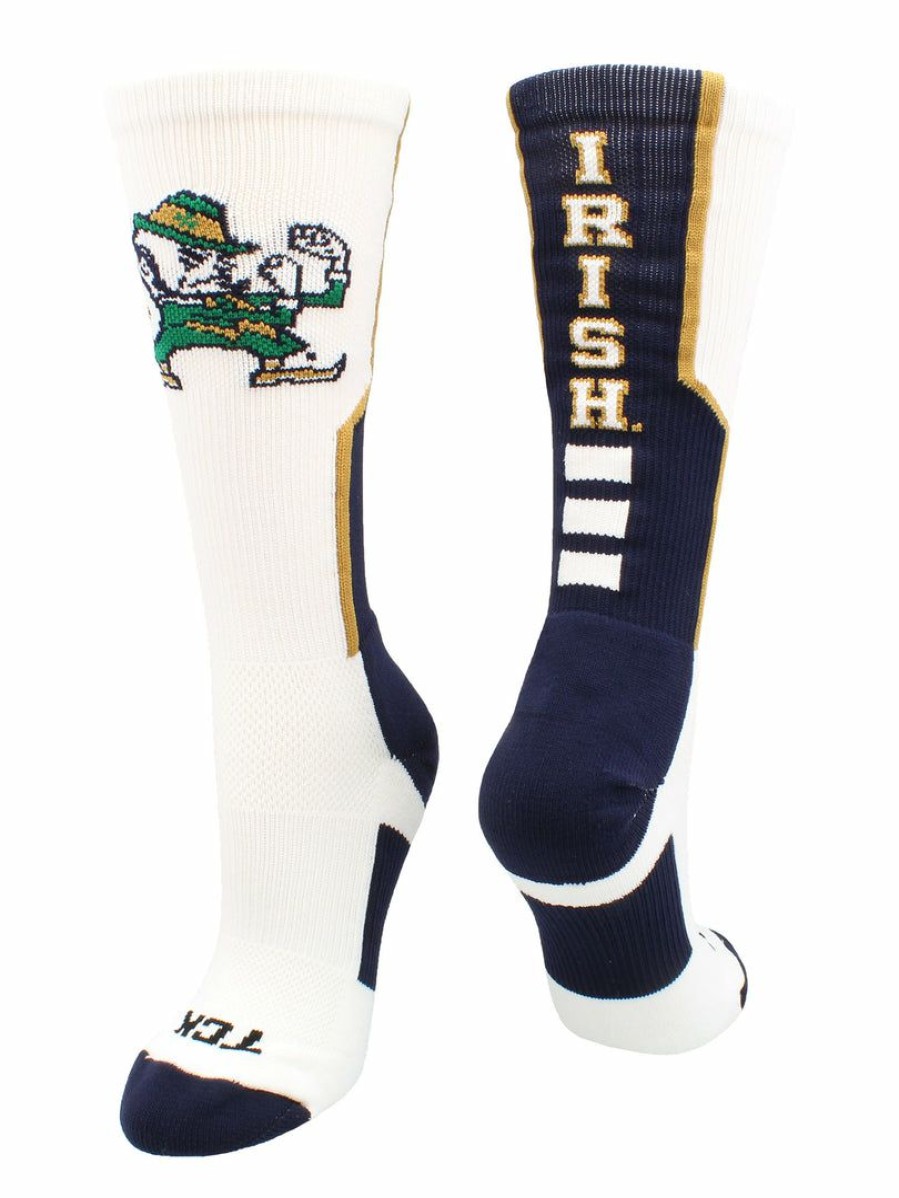 Ncaa Socks * | Hot Sale Tck All Schools University Of Notre Dame Socks Fighting Irish Perimeter Crew White/Blue/Gold