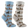 Ncaa Socks * | Hot Sale Whd Horse Socks For Women With Fuzzy Horses Horse Lovers Gift Equestrian Riding Socks 2-Pack Crazy Socks Crew Light Blue Heather/Oatmeal Heather