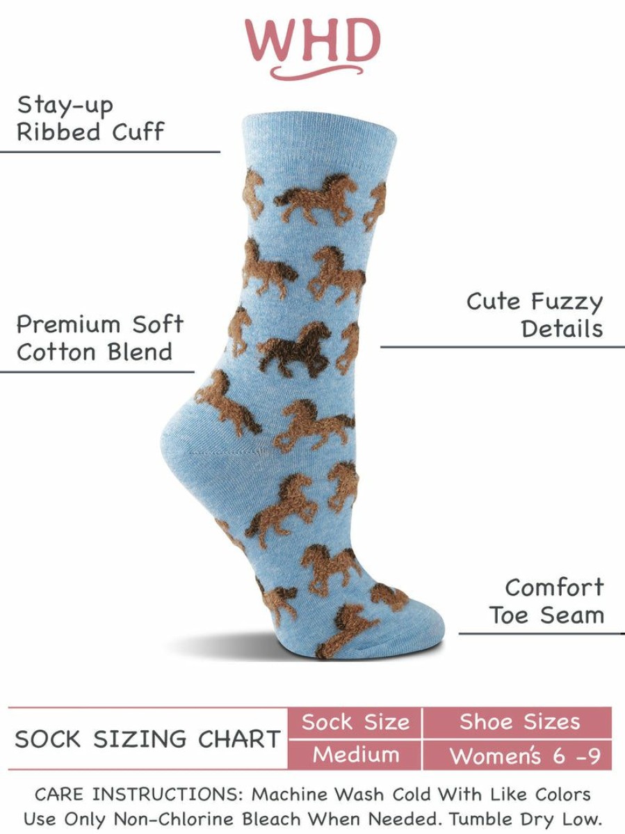 Ncaa Socks * | Hot Sale Whd Horse Socks For Women With Fuzzy Horses Horse Lovers Gift Equestrian Riding Socks 2-Pack Crazy Socks Crew Light Blue Heather/Oatmeal Heather