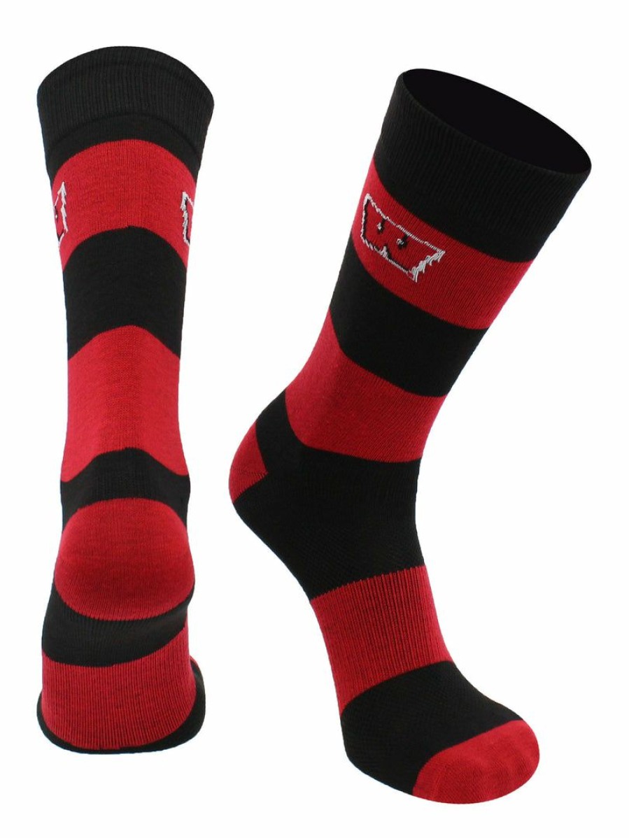 Ncaa Socks * | Promo Tck Wisconsin Badgers Socks Game Day Striped Crew Socks Cardinal/Black