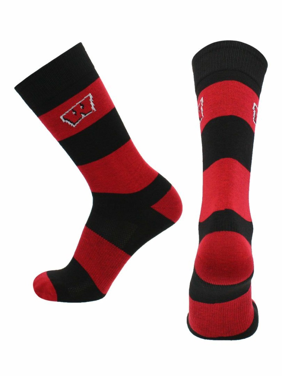 Ncaa Socks * | Promo Tck Wisconsin Badgers Socks Game Day Striped Crew Socks Cardinal/Black