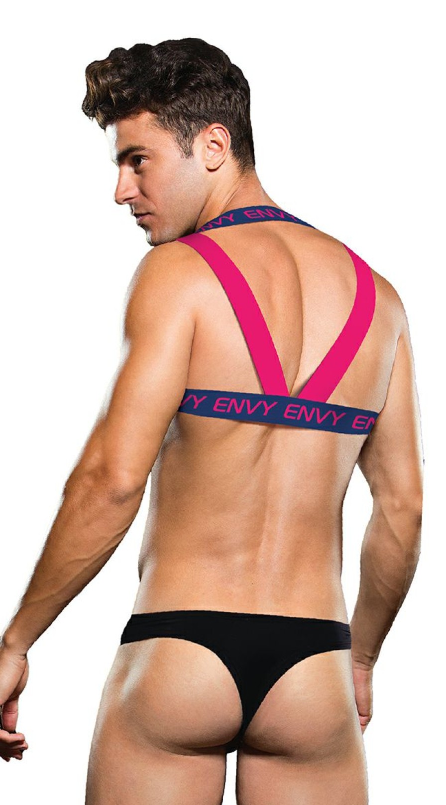 Lingerie * | Baci Men'S Envy Pink And Blue Logo Harness