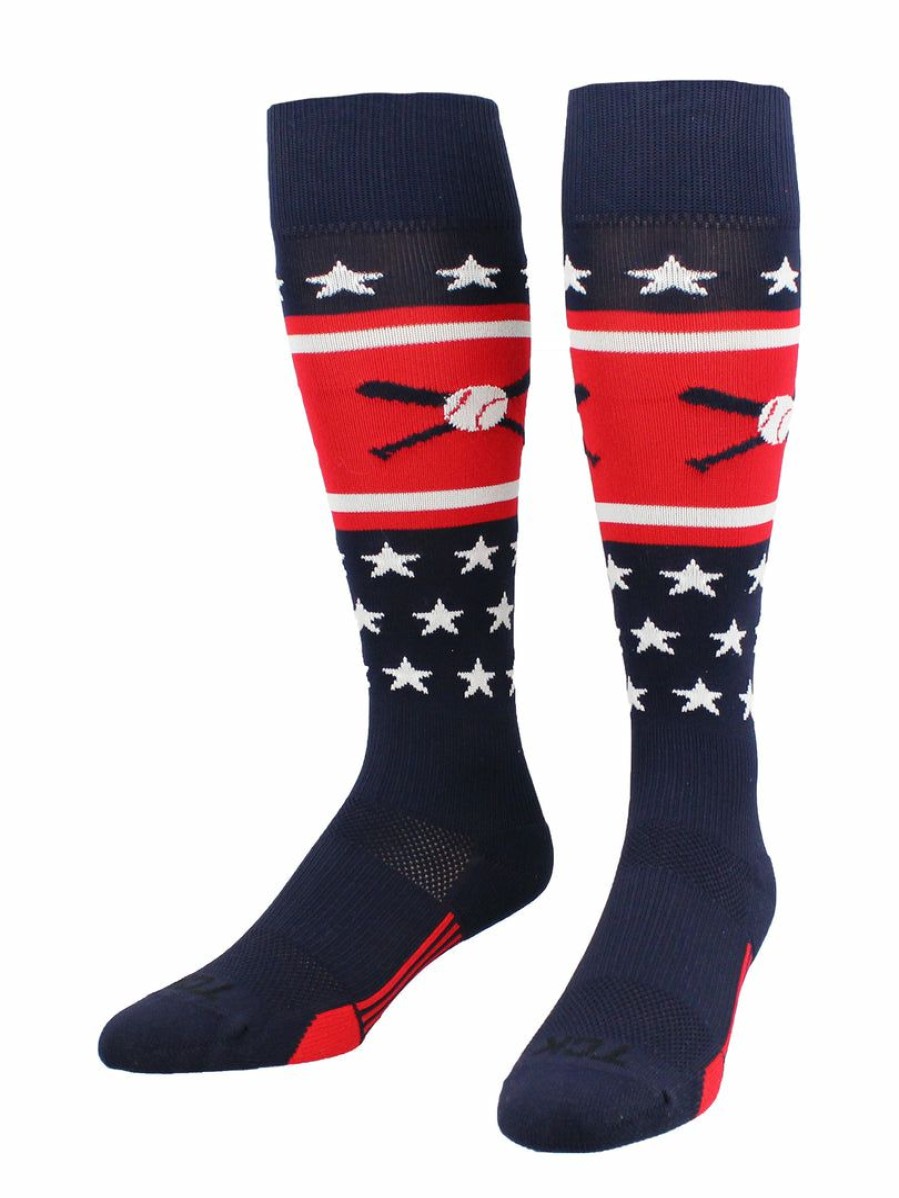 Ncaa Socks * | Buy Tck Patriotic Usa Baseball Socks With Baseball Bats Logo Navy/Red/White