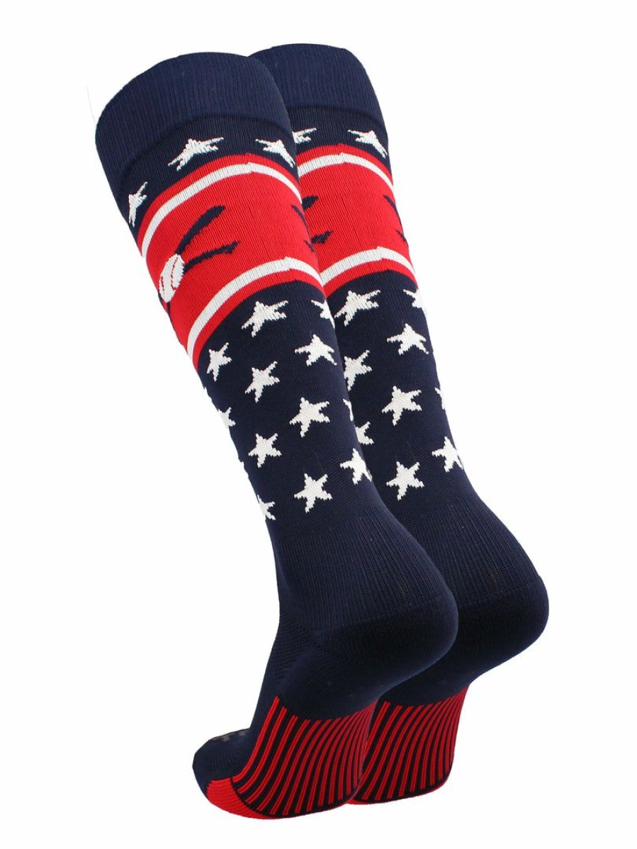 Ncaa Socks * | Buy Tck Patriotic Usa Baseball Socks With Baseball Bats Logo Navy/Red/White