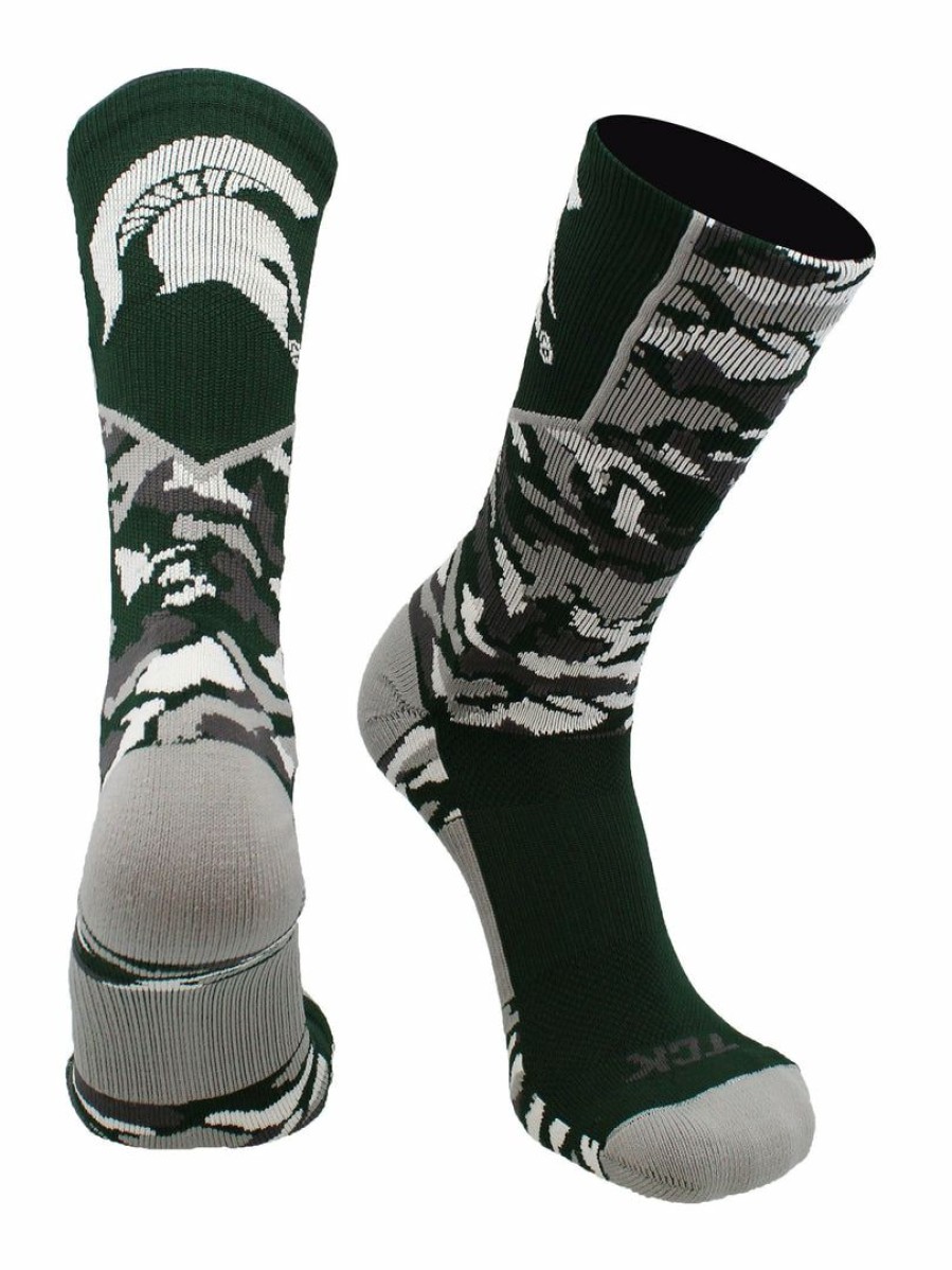 Ncaa Socks * | Best Deal Tck Michigan State Spartans Socks Woodland Camo Crew All Schools Dark Green/Grey/White