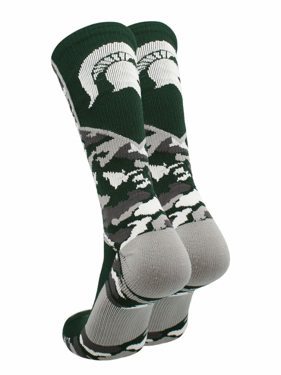 Ncaa Socks * | Best Deal Tck Michigan State Spartans Socks Woodland Camo Crew All Schools Dark Green/Grey/White