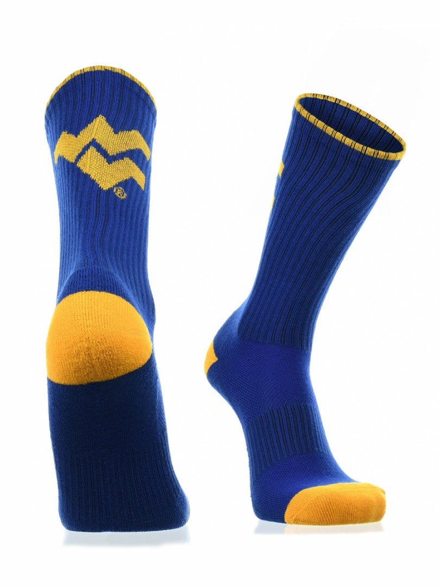 Ncaa Socks * | Hot Sale Tck West Virginia Mountaineers Socks Campus Legend Crew Length Blue/Gold