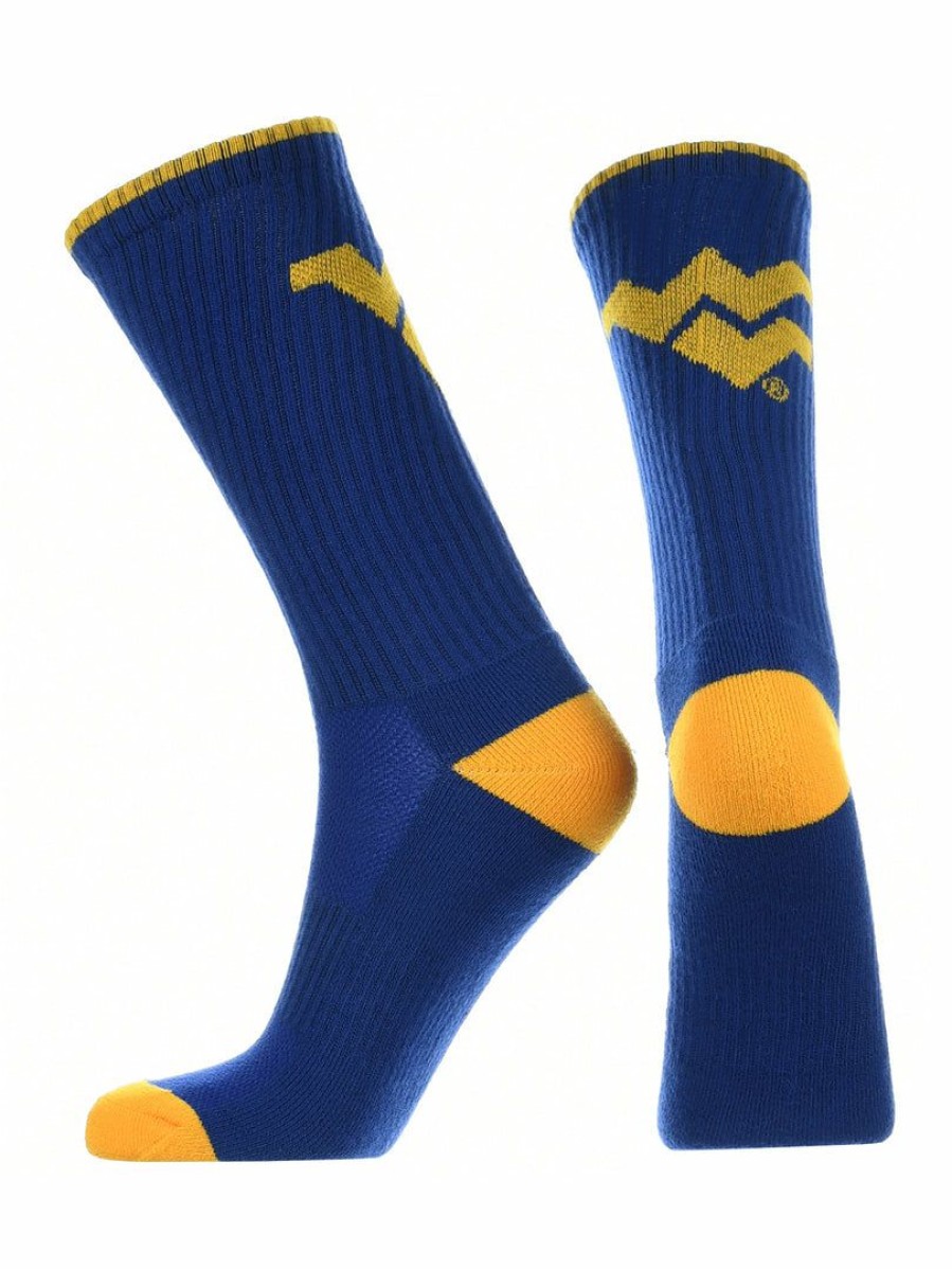 Ncaa Socks * | Hot Sale Tck West Virginia Mountaineers Socks Campus Legend Crew Length Blue/Gold