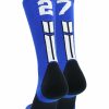 Ncaa Socks * | Budget Madsportsstuff Volleyball Socks Royal Player Id Custom Number Crew Socks For Basketball Lacrosse Volleyball Boys And Girls