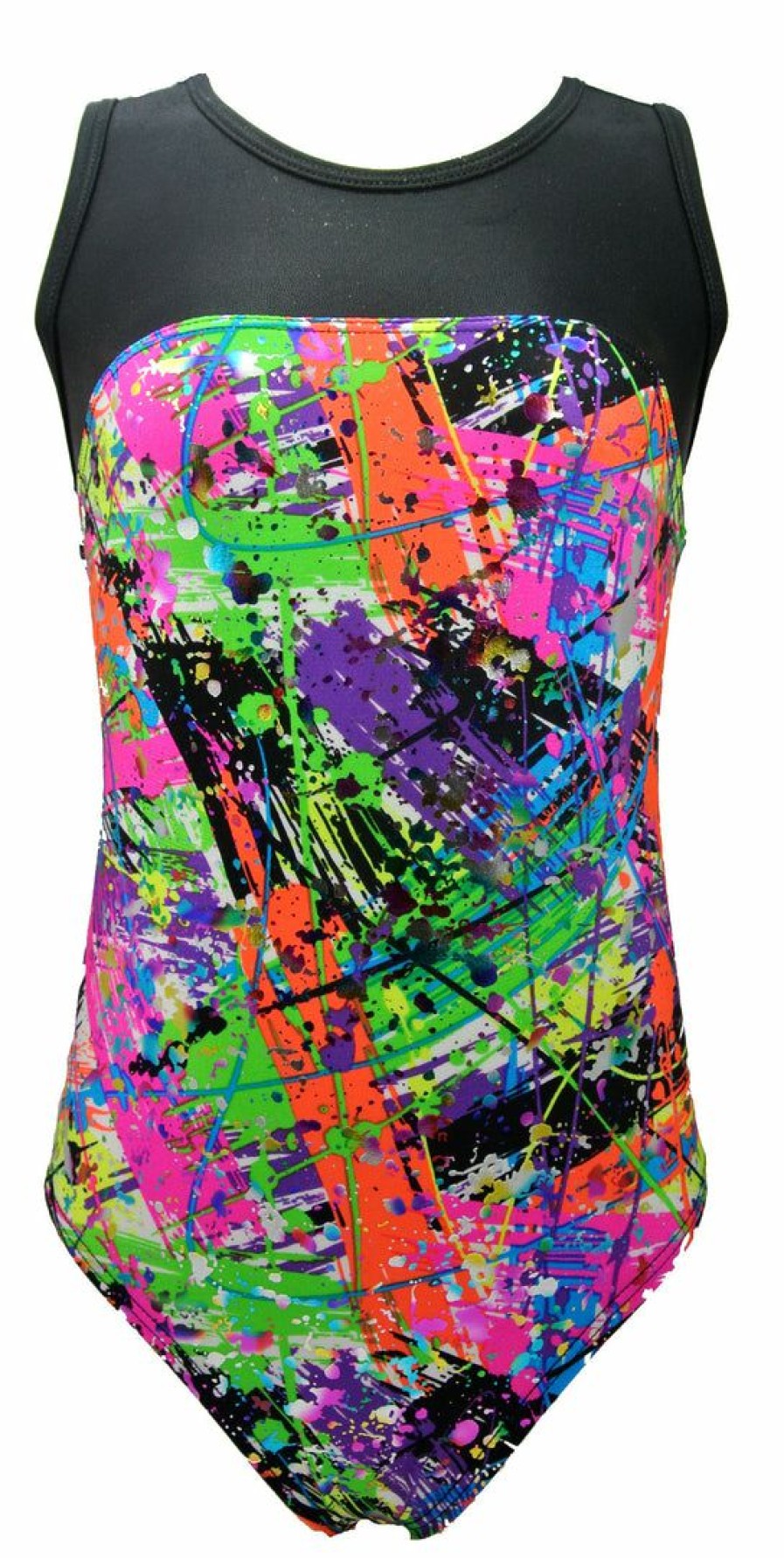 By Sport * | Discount Madsportsstuff Keyhole Style Girls Gymnastics Leotard Leotards Paint Splatter Foil