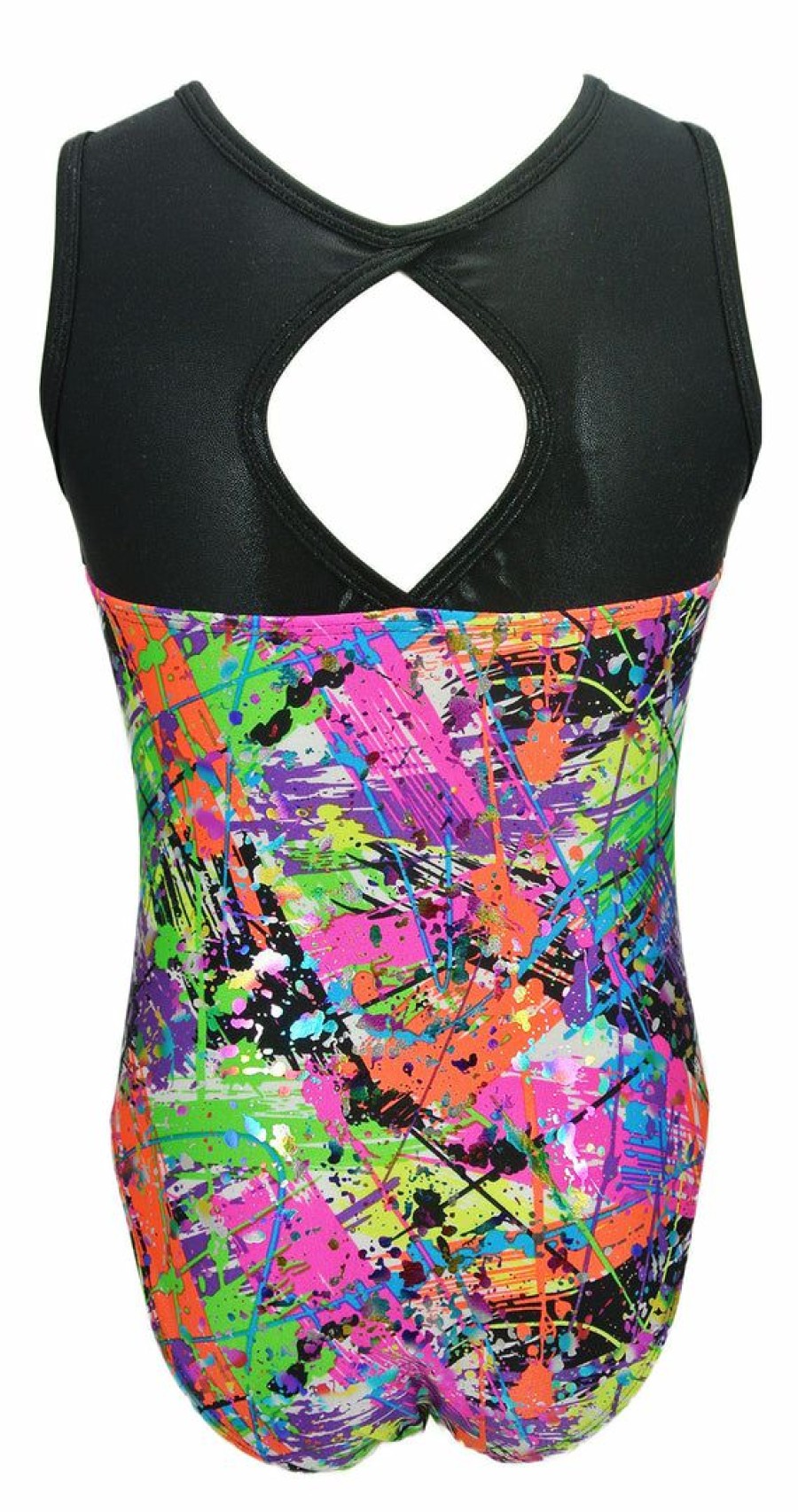 By Sport * | Discount Madsportsstuff Keyhole Style Girls Gymnastics Leotard Leotards Paint Splatter Foil