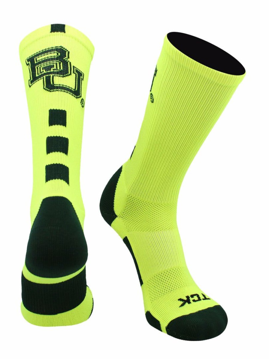 Ncaa Socks * | Budget Tck All Schools Baylor Bears Socks Baseline Crew Neon Yellow/Dark Green