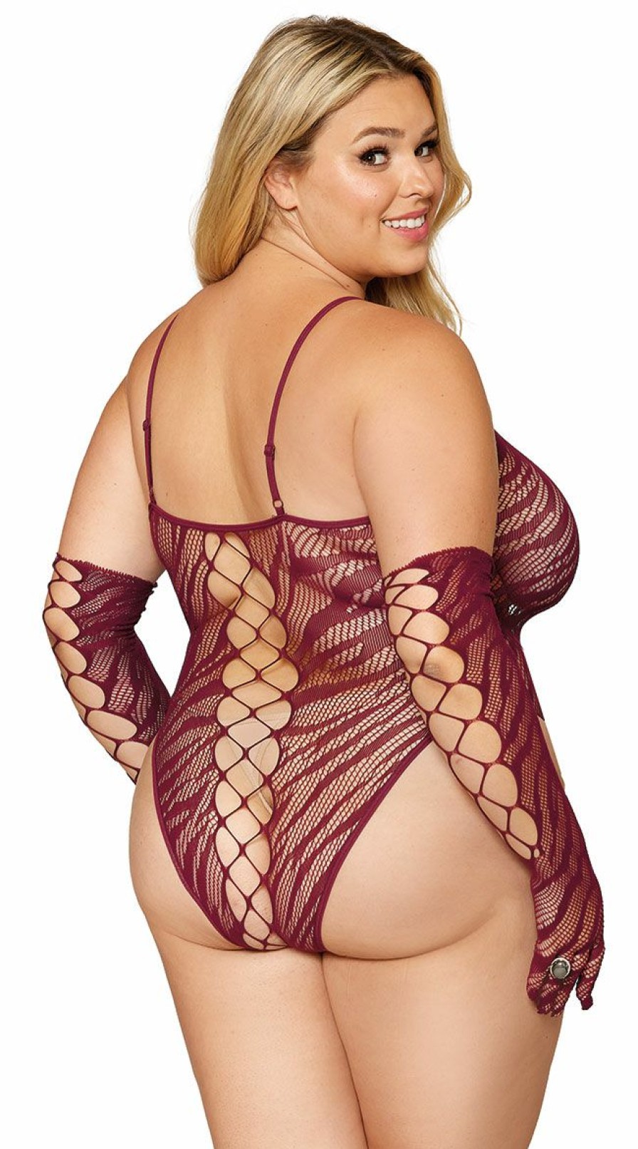 Dancewear * | Dreamgirl Plus Size Fishnet Zebra Teddy And Gloves Set