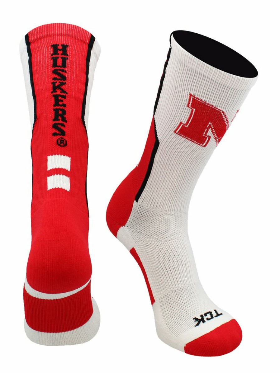 Ncaa Socks * | Top 10 Tck Nebraska Cornhuskers Socks Perimeter Crew All Schools White/Scarlet/Black