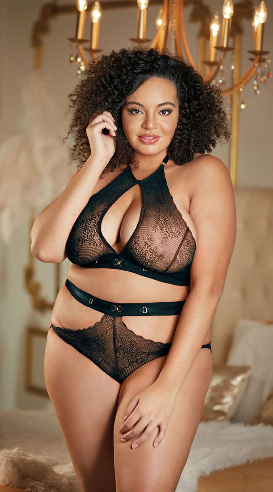 Lingerie * | Allure Lingerie Plus Size Look Back At It Halter Bralette Set