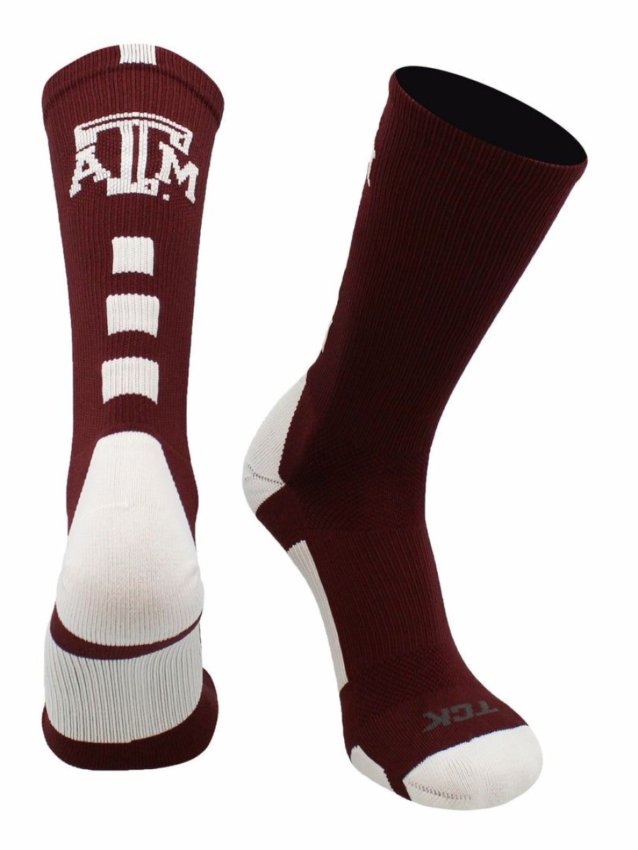 Ncaa Socks * | Best Deal Tck Texas A&M Aggies Socks Baseline Crew Maroon/White