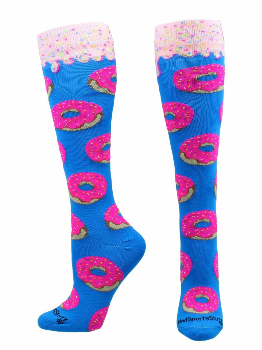 Ncaa Socks * | Deals Madsportsstuff Donut Socks With Pink Frosting And Sprinkles Paradise Blue/Neon Pink