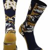 Ncaa Socks * | Cheap Tck University Of Notre Dame Socks Fighting Irish Woodland Camo Crew Length Blue/Gold