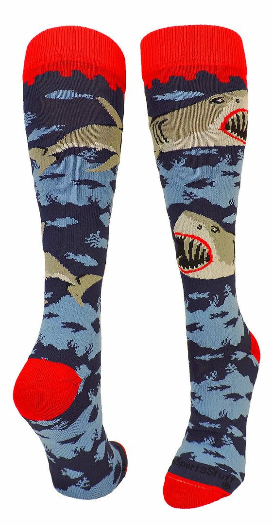 Ncaa Socks * | Best Pirce Madsportsstuff Softball Socks Great White Sharks Athletic Over The Calf Socks Navy/Scarlet/Grey