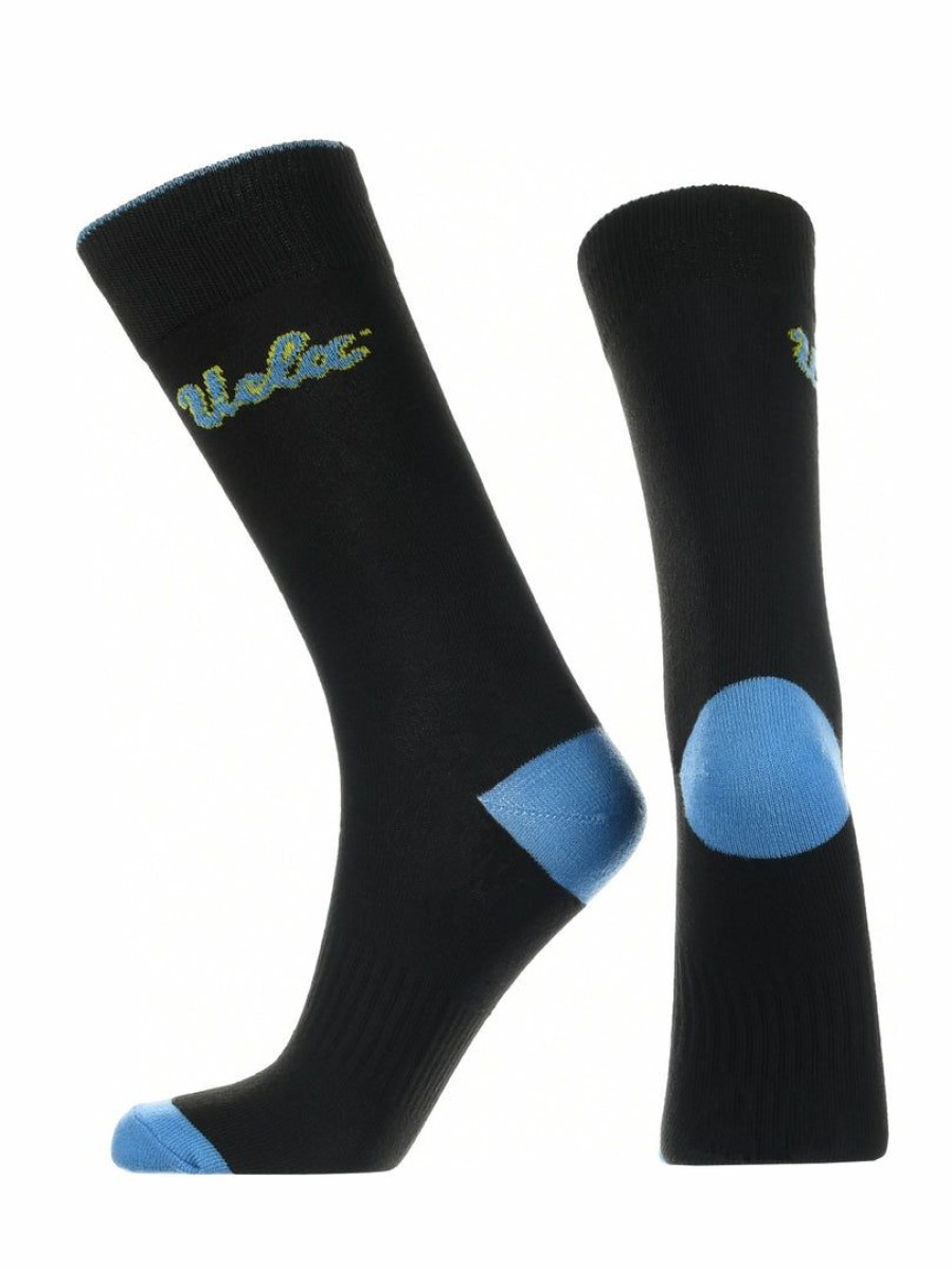 Ncaa Socks * | Top 10 Tck All Schools Ucla Bruins Dress Socks Dean'S List Crew Length Socks Black/Blue