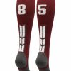 Ncaa Socks * | Best Sale Madsportsstuff Softball Socks Maroon Player Id Custom Number Over The Calf Socks For Softball Baseball Football Boys And Girls