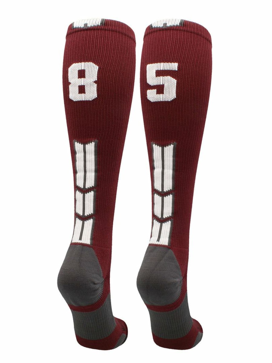 Ncaa Socks * | Best Sale Madsportsstuff Softball Socks Maroon Player Id Custom Number Over The Calf Socks For Softball Baseball Football Boys And Girls