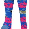 Ncaa Socks * | Cheapest Madsportsstuff Happy Dolphins Athletic Over The Calf Socks Electric Blue/Neon Pink