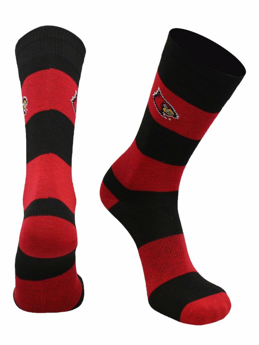 Ncaa Socks * | New Tck All Schools Louisville Cardinals Socks Game Day Striped Crew Socks Red/Black