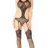 Lingerie * | Glitter Fishnet Flower Bodystocking