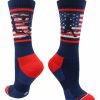 Ncaa Socks * | Budget Madsportsstuff Usa Football Socks With American Flag And Player Crew Length Navy/Red/White