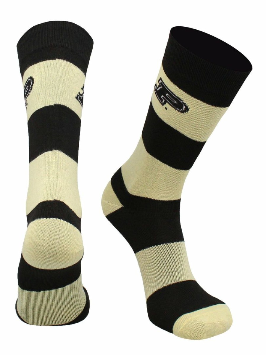 Ncaa Socks * | Wholesale Tck All Schools Purdue Boilermakers Socks Game Day Striped Crew Socks Black/Old Gold