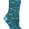 Ncaa Socks * | Outlet Whd Crazy Socks Crew Trout Socks For Women Gift For Anglers Blue