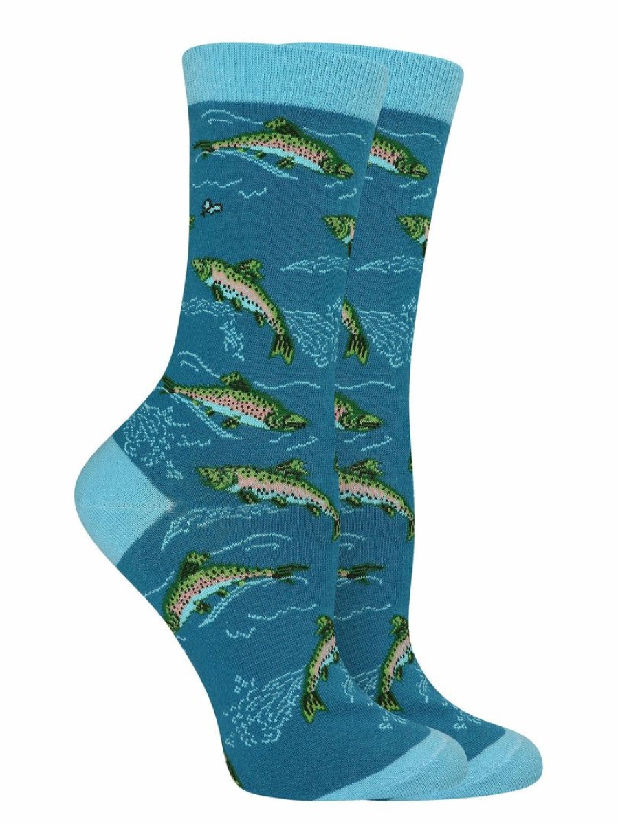 Ncaa Socks * | Outlet Whd Crazy Socks Crew Trout Socks For Women Gift For Anglers Blue