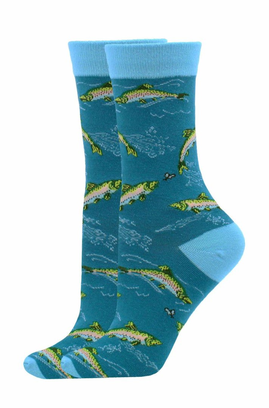 Ncaa Socks * | Outlet Whd Crazy Socks Crew Trout Socks For Women Gift For Anglers Blue