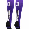 Ncaa Socks * | Best Pirce Madsportsstuff Purple Player Id Custom Number Over The Calf Socks For Softball Baseball Football Boys And Girls Softball Socks