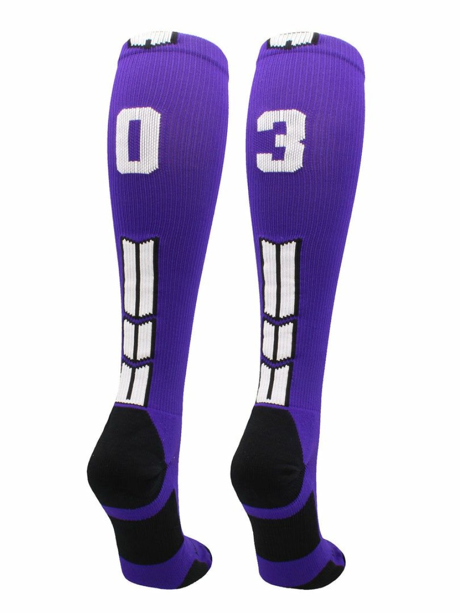 Ncaa Socks * | Best Pirce Madsportsstuff Purple Player Id Custom Number Over The Calf Socks For Softball Baseball Football Boys And Girls Softball Socks