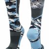 Ncaa Socks * | New Tck Sports North Carolina Tar Heels Socks Woodland Camo Crew All Schools Graphite/Carolina Blue