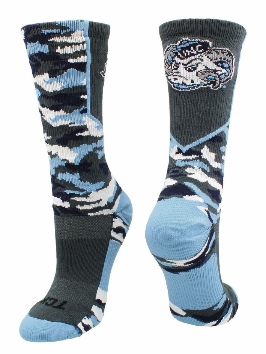 Ncaa Socks * | New Tck Sports North Carolina Tar Heels Socks Woodland Camo Crew All Schools Graphite/Carolina Blue