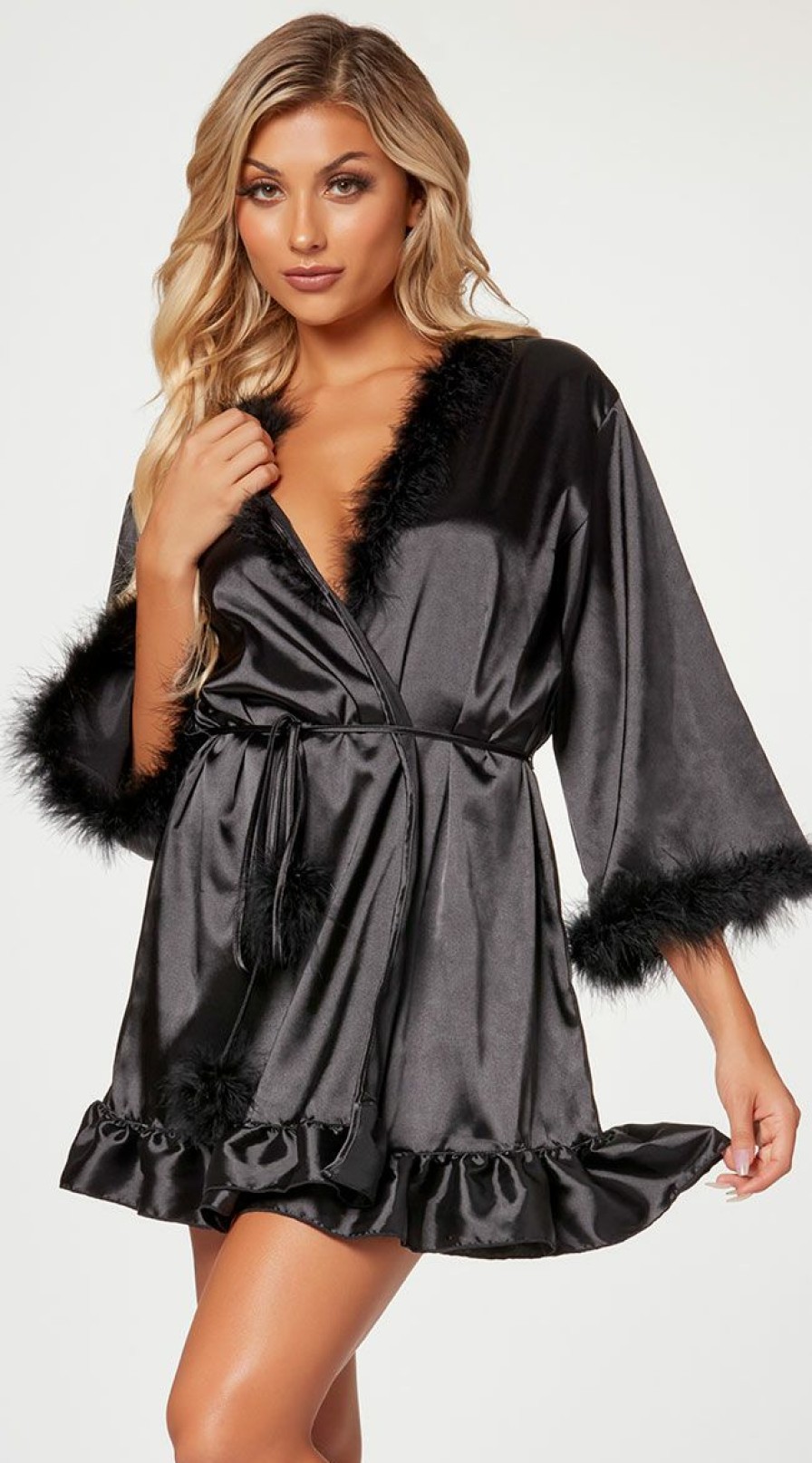 Lingerie * | Seven 'Til Midnight Fuzzy Silk Short Robe