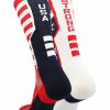 Ncaa Socks * | Coupon Tck Basketball Socks Usa American Flag Socks Crew Length Usa Strong Scarlet/Navy/White