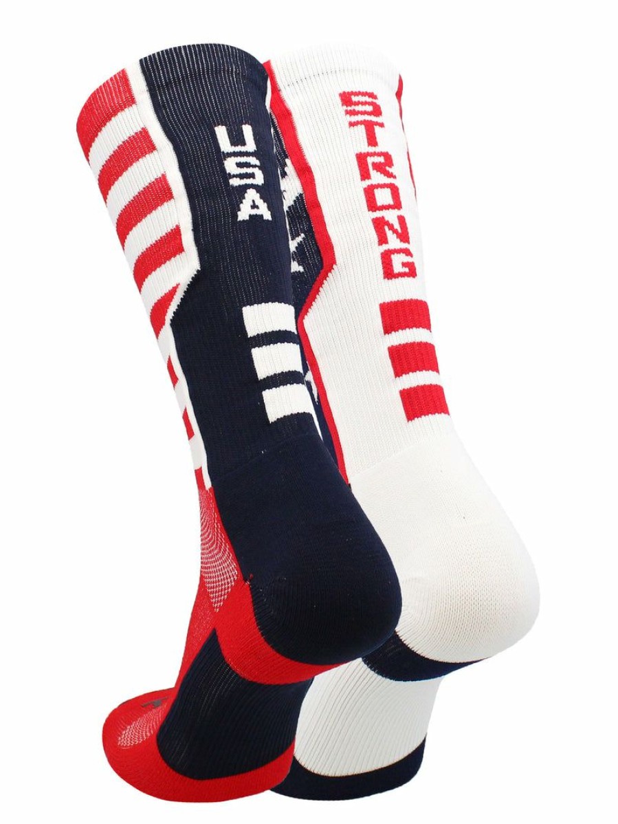 Ncaa Socks * | Coupon Tck Basketball Socks Usa American Flag Socks Crew Length Usa Strong Scarlet/Navy/White