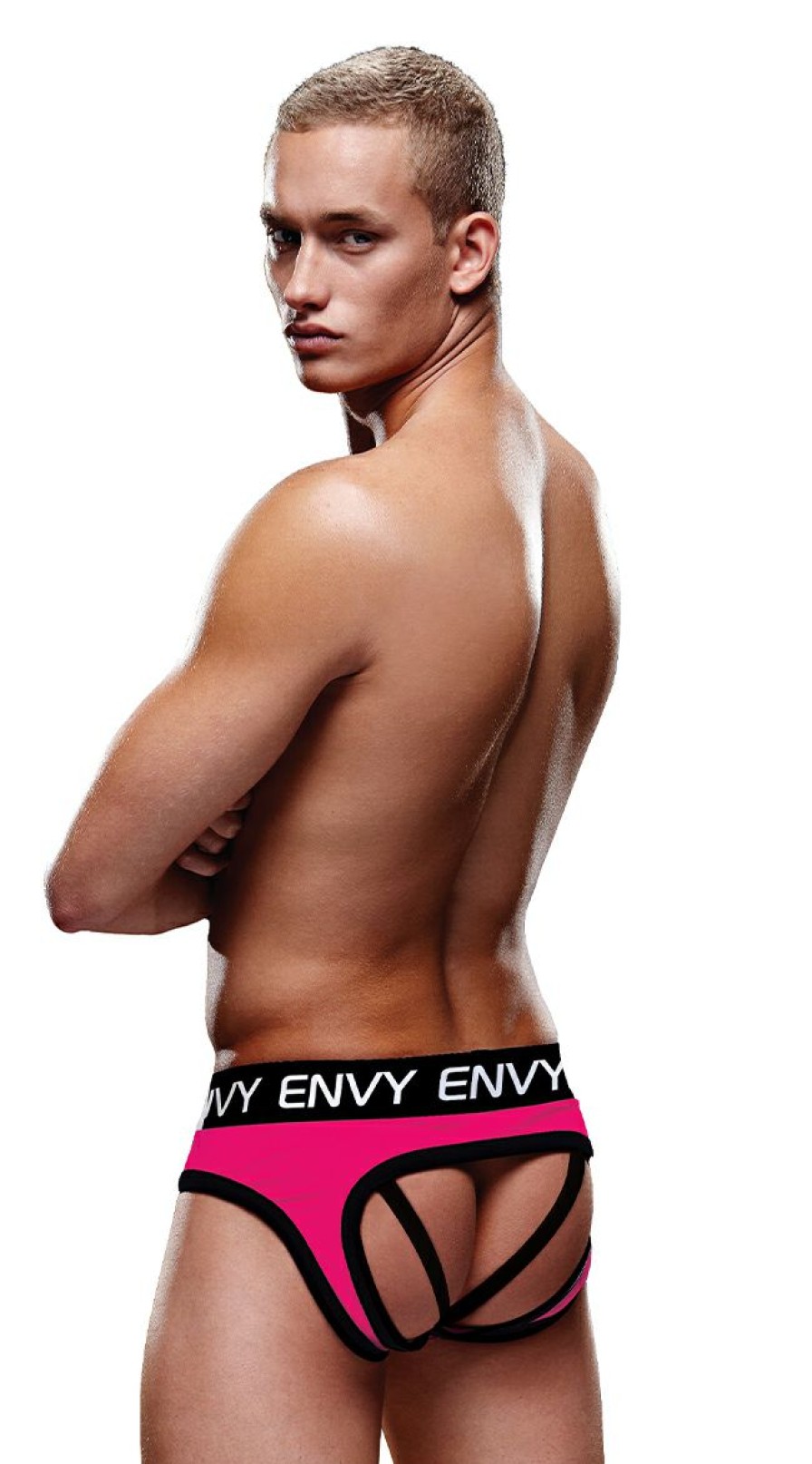 Lingerie * | Baci Men'S Pink And Black Strappy Back Jockstrap