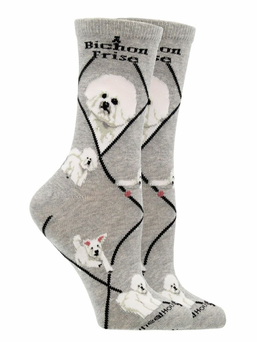 Ncaa Socks * | Budget Whd Crazy Socks Crew Bichon Socks For Women Gift For Dog Lovers Gray