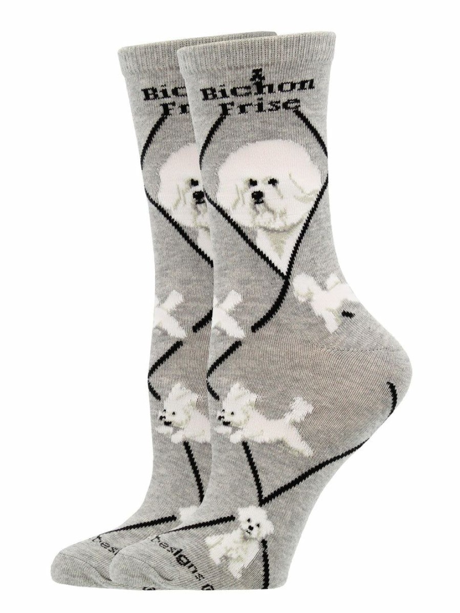 Ncaa Socks * | Budget Whd Crazy Socks Crew Bichon Socks For Women Gift For Dog Lovers Gray