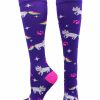 Ncaa Socks * | Promo Madsportsstuff Caticorn Over The Calf Socks Half Cat Half Unicorn Socks Neon Rainbow Softball Socks Purple/Neon Pink