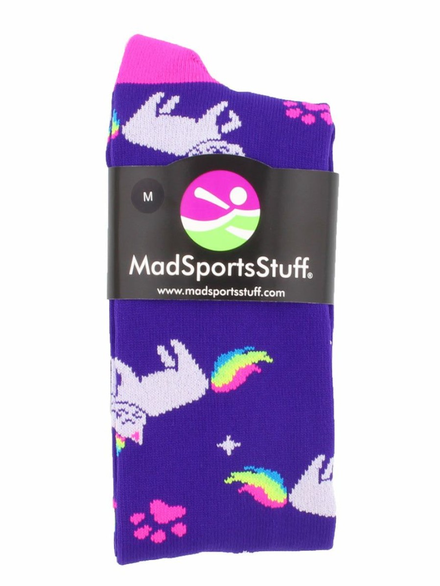 Ncaa Socks * | Promo Madsportsstuff Caticorn Over The Calf Socks Half Cat Half Unicorn Socks Neon Rainbow Softball Socks Purple/Neon Pink