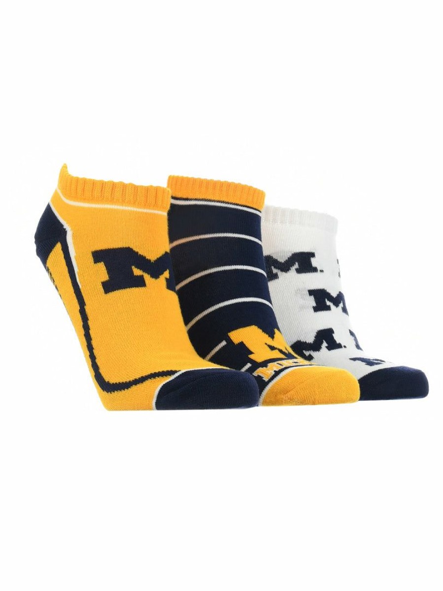 Ncaa Socks * | Best Deal Tck Michigan Wolverines No Show Socks Full Field 3 Pack All Schools Blue/Maize/White